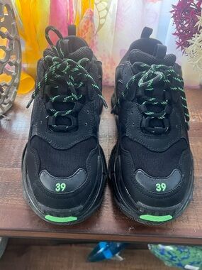 Balenciaga Black Chunky Sneakers with Neon Green Details